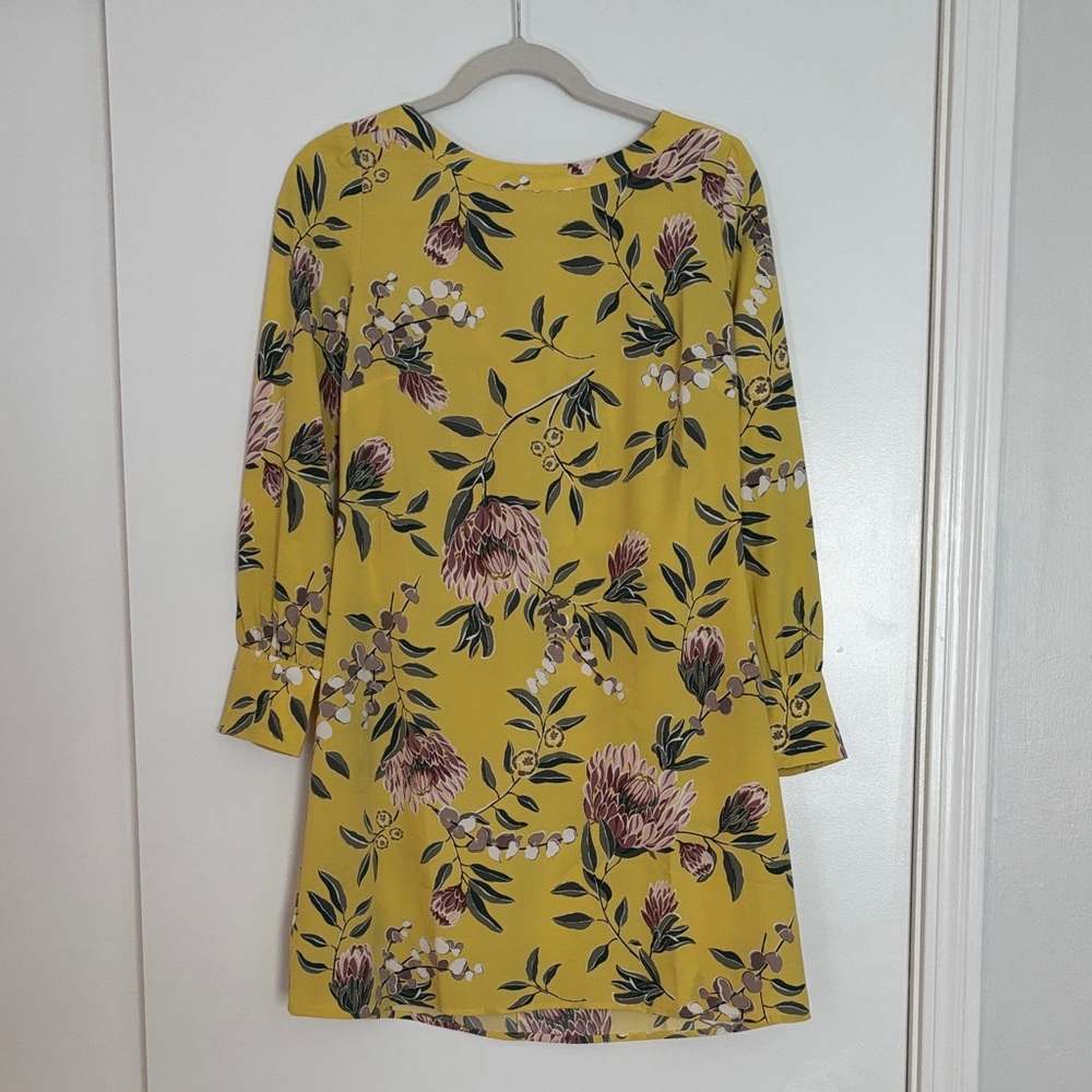 LOFT Yellow Floral Long Sleeve Dress